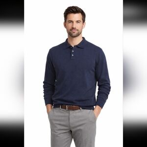HALOGEN Men's 100% Merino Wool Polo Sweater-Pullover Lightweight Business Casual